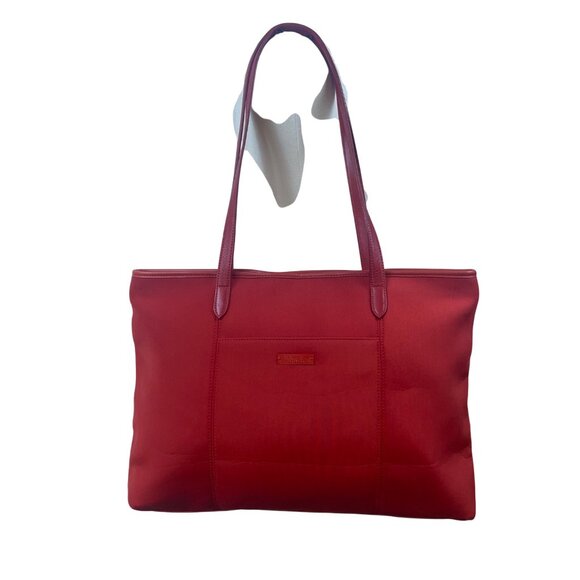 Coach Women’s Red Nylon With Leather Handles Zipper Closure Tote Bag - Picture 9 of 14